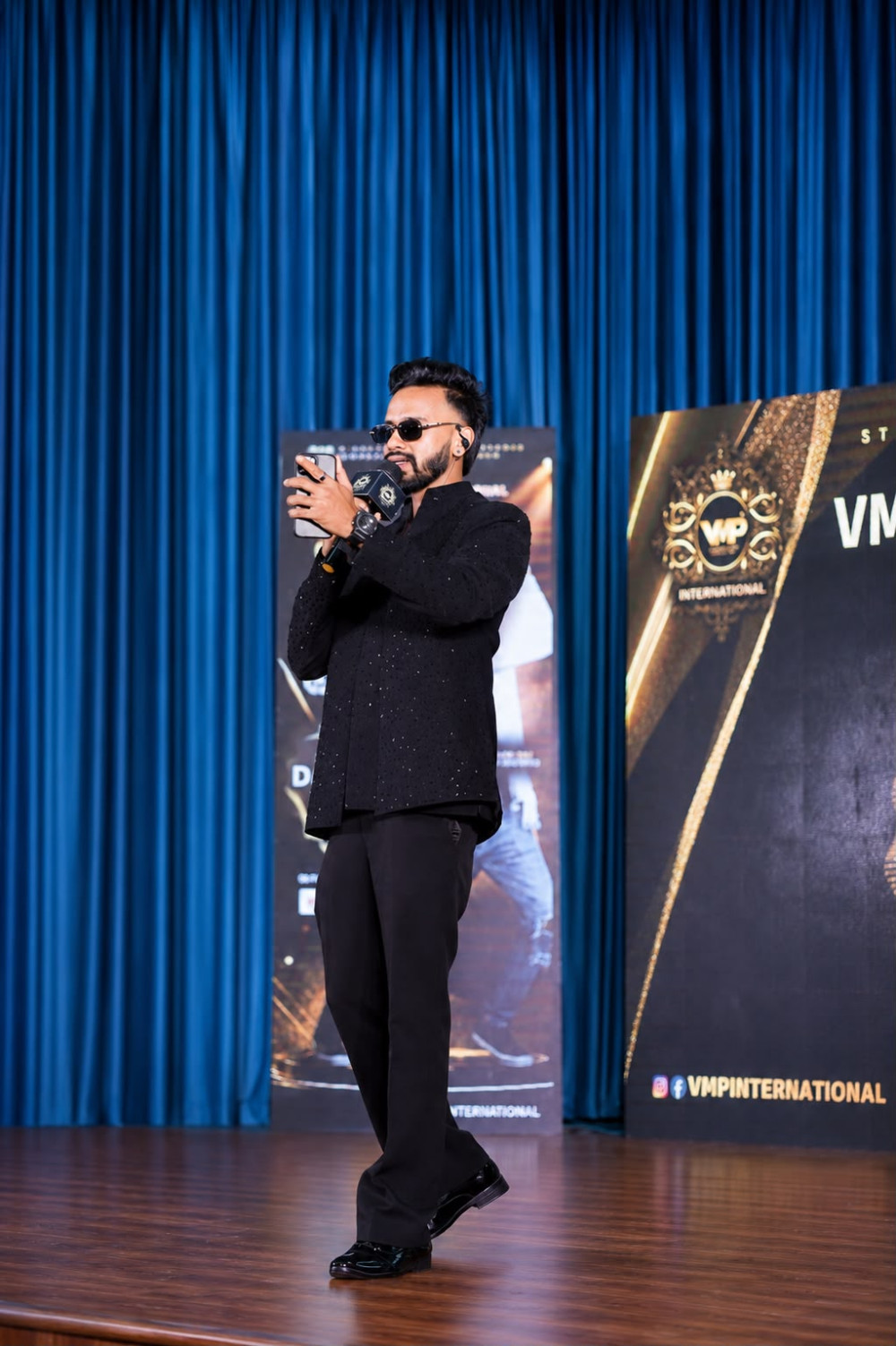 Live stage hosting with professional microphone setup